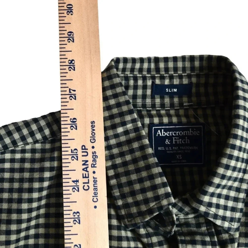 Abercrombie Fitch Shirt XS Tan / Black Plaid Mens Cotton Long Sleeve Button - Picture 5 of 8